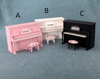 wooden toy Dollhouse miniature furniture 1/12 scale piano and stool set