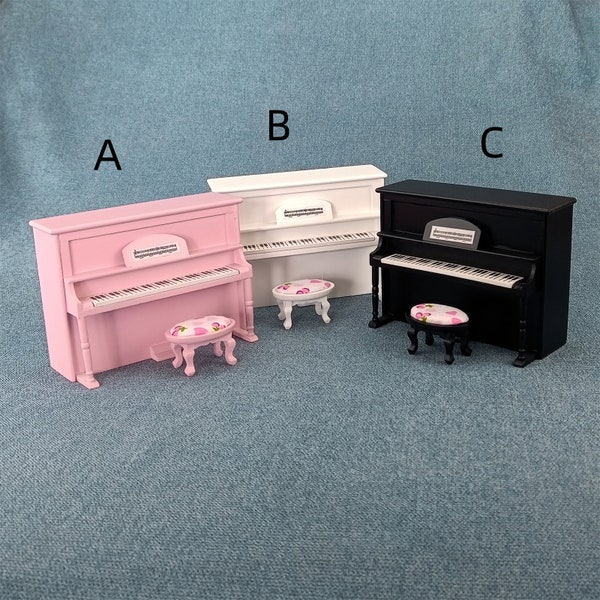 wooden toy Dollhouse miniature furniture 1/12 scale piano and stool set