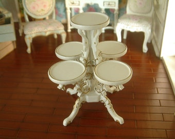 Soporte para flores poligonal blanco clásico para casa de muñecas a escala 1/12. Muebles en miniatura.