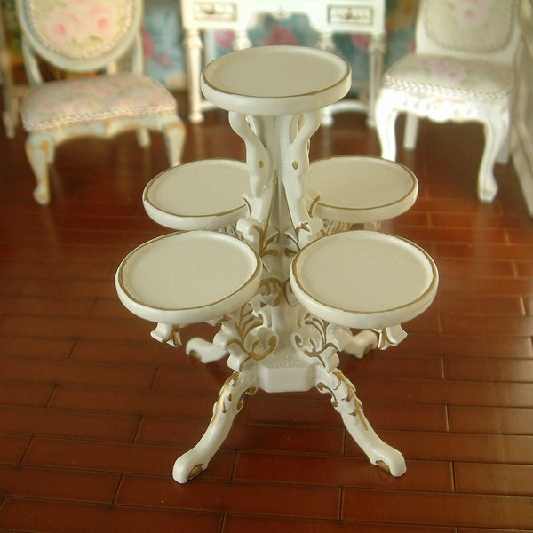 1/12 Scale Dollhouse Classical White Polygon Flower Stand Miniature Furniture
