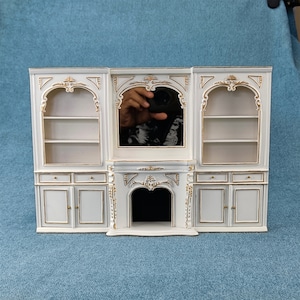 Maison de poupée miniature, meubles à l&#39;échelle 1:12, cheminée murale/vitrine blanche