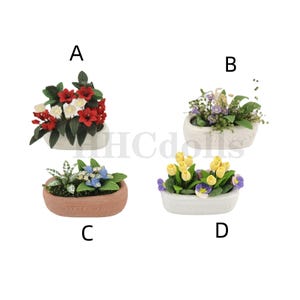 Dollhouse 1:12 Scale Miniature potted flower bed clay outdoor plants