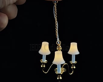 Miniature Dollhouse Chandelier: Luxury 1/12 Scale LED Light