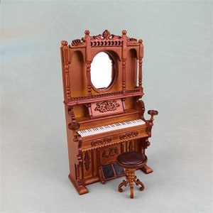 Miniature Dollhouse 1:12 Scale Cabinet Piano and Stool