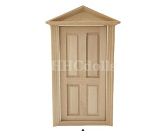 ongeverfd poppenhuisminiatuur 1/12 houten deur en ramen