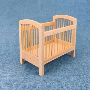 wooden toy Dollhouse miniature furniture 1/12 scale Unpainted baby crib
