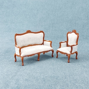 Miniature Dollhouse 1:12 Scale Wooden hand carved sofa and chair
