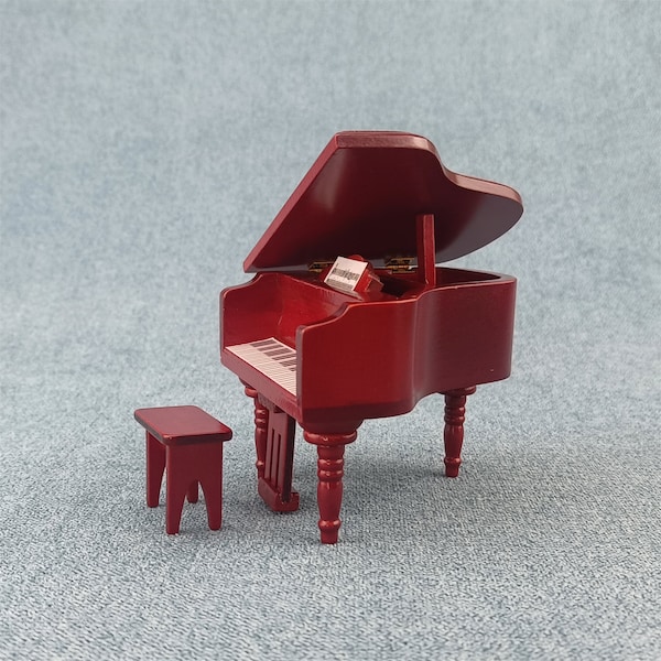 wooden toy Dollhouse miniature furniture 1/12 scale Special shaped piano and stool model