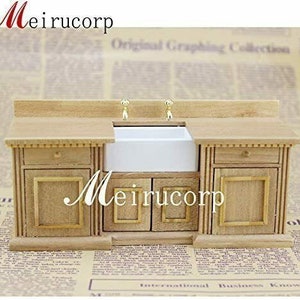 Dollhouse Fine maison de poupée miniature, meubles en bois sculpté à la main, évier