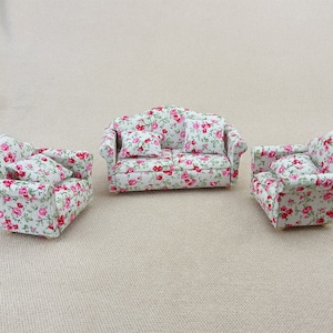 Miniature Dollhouse 1:12 Scale Handmade gift model Hobby Petal pattern fabric Sofa and chair toy