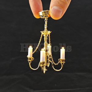 Miniatur Kronleuchter Puppenhaus 1/12 decortion diy Spielzeug Geschenk LED kann leuchten