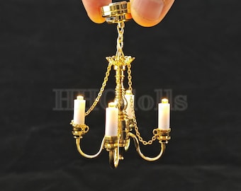 Miniature LED Chandelier: 1/12 Scale Dollhouse Lighting