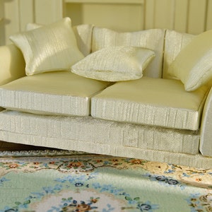 1/12 Dollhouse Fabric Couch & 2 Pillows Lovely White Elegant Hand Crafted