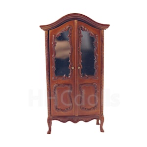 dollhouse Victorian Style Elegant Wood Wardrobe With Mirror 1/12 Scale Miniature furniture