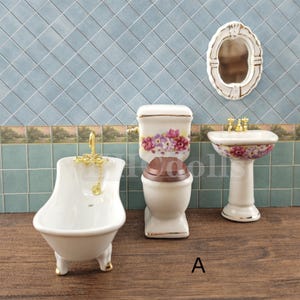 Miniatur Puppenhaus 1:12 Keramik Badezimmer Set / 4tlg