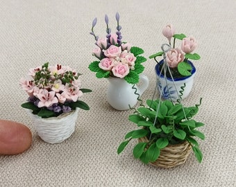 Maison de poupée à l'échelle 1:12, plantes miniatures, modèle de fleur en argile, travaux manuels
