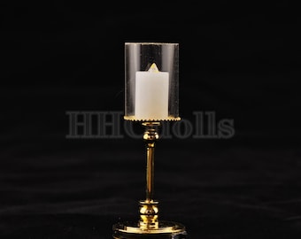 Miniature LED Dollhouse Candle Table Lamp: 1/12 Scale Decoration