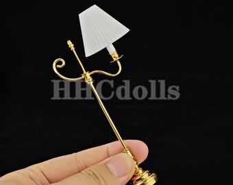 ミニチュアドールハウス LEDフロアランプ：1/12スケール 金属＆ガラス