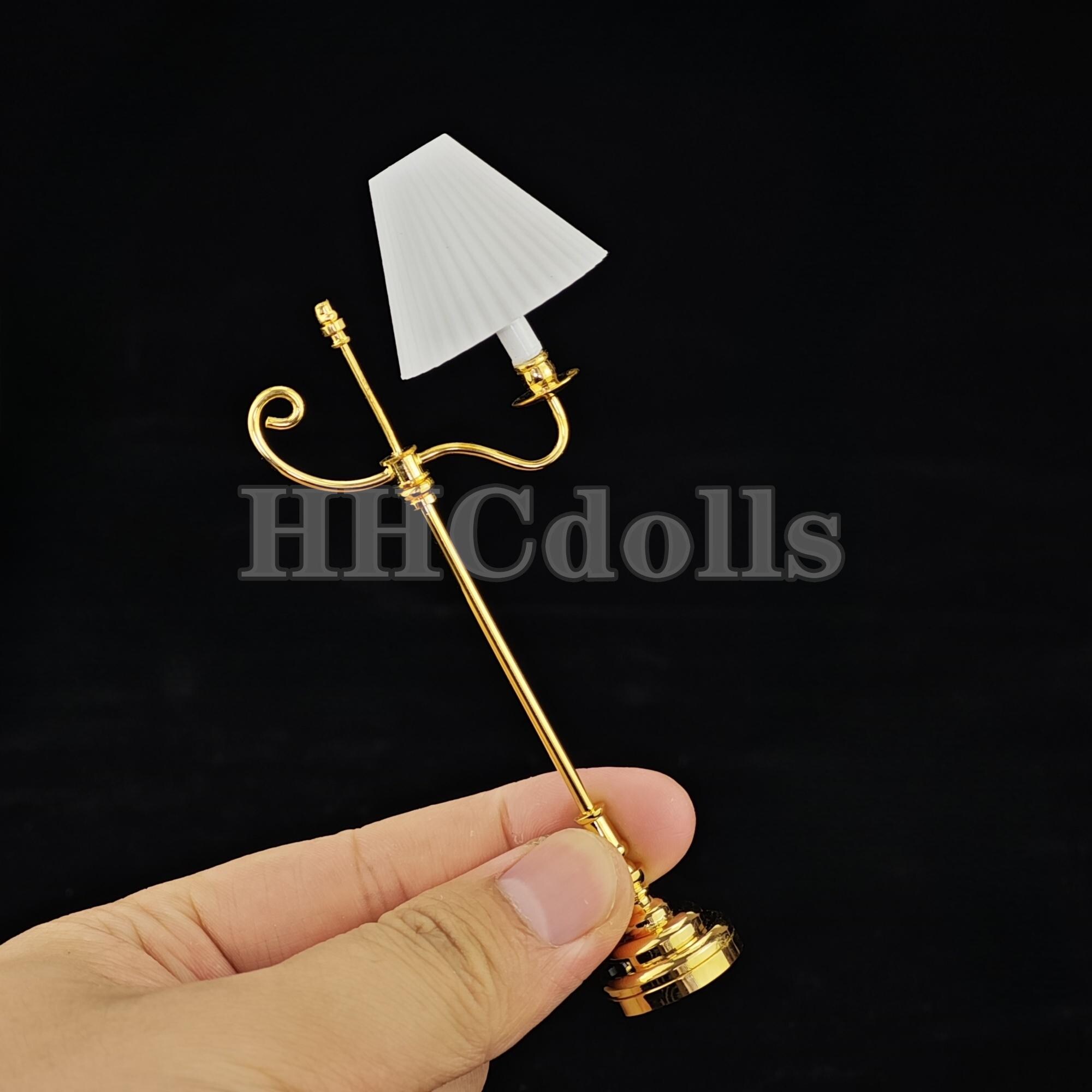 ミニチュアドールハウス LEDフロアランプ：1/12スケール 金属＆ガラス