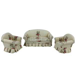 Puppenhaus 1/12 Miniatur Möbel Wohnzimmer Blumenmuster Stoff Sofa