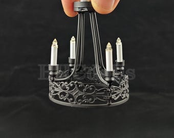 Miniature Dollhouse Chandelier: 1/12 Scale LED Light