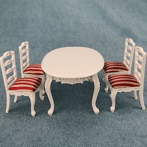 Miniature Dollhouse 1:12 Scale white hand-carved restaurant furniture model Table and chair