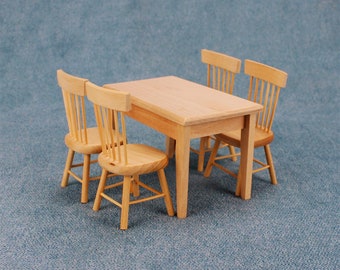 unpainted dining table and chair Dollhouse miniature wood furniture 1/12 scale