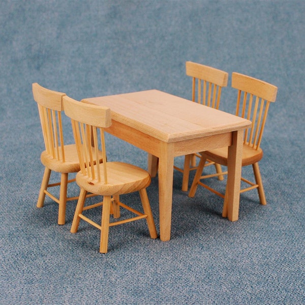 unpainted dining table and chair Dollhouse miniature wood furniture 1/12 scale
