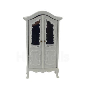 dollhouse furniture Victorian Style White Elegant Wood Wardrobe With Mirror 1/12 Scale Miniature