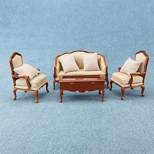 Miniature Dollhouse 1:12 Scale furniture living room sofa and chair tea table