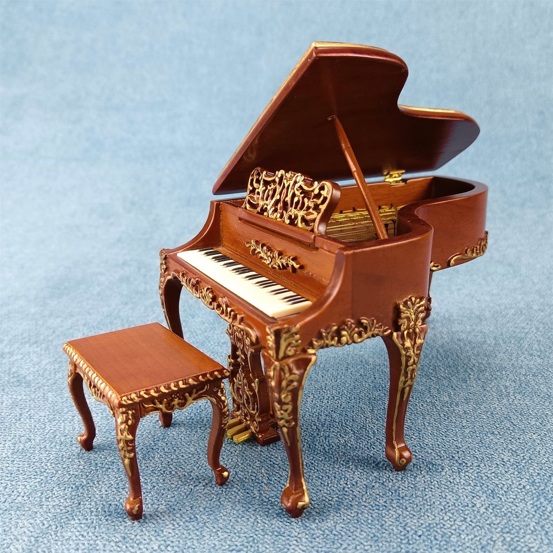 Miniature Dollhouse 1:12 Scale Musical Instrument Model Walnut Piano ...