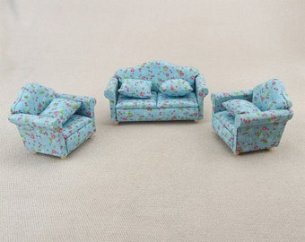 Miniature Dollhouse 1:12 Scale Handmade gift model Floral pattern Sofa and chair toy