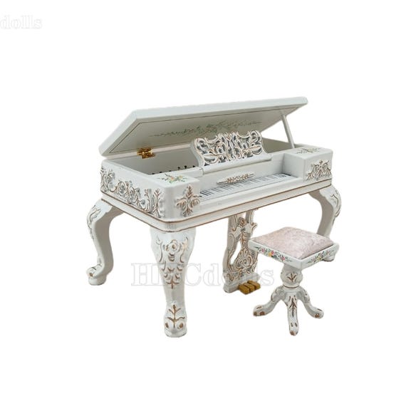 Miniature Model Dollhouse 1:12 Scale Rectangular Piano and Stool