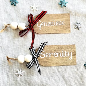 Beaded Wooden Name Tag, Christmas Stocking Tags, Beaded Valentine Name Tags, Easter Basket Tag, Wedding Name Tags, Custom Stocking Name Tag