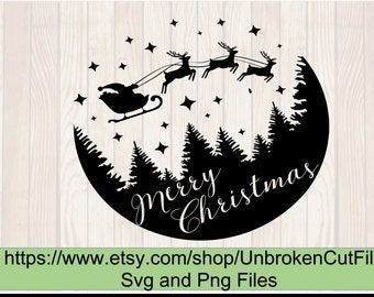 Flying Santa Reindeer SVG, Christmas Scene Cut File (SVG & PNG)