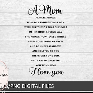 Poema de mamá, A mi madre, Regalo imprimible para mamá, Regalo del Día de la Madre, Tarjeta de felicitación, Flores rosas, DESCARGA DIGITAL INSTANTÁNEA