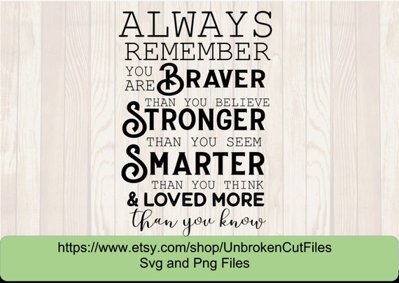 You Are Braver Than You Believe, Stronger Than You Think, Loved More Than You Know SVG, Daughter Gift , Friend Gift, Encouragement