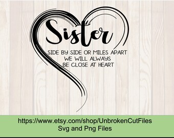 Coeur de soeurs SVG, côte à côte ou à des kilomètres de distance (fichier numérique)