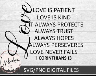 Love Svg, 1 Corinzi 13, San Valentino Svg, Christian svg, Scrittura svg