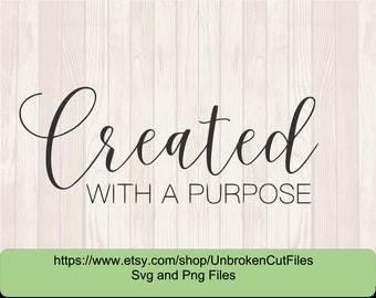 以下が含まれることがあります： 白い木目調の背景に黒い文字で「Created with a Purpose」と書かれています。
