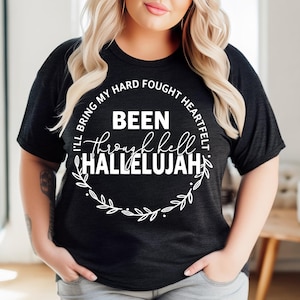 Zwaarbevochten halleluja-kleding | Christelijk shirt met handletters | Ontwerp Jezus geloof aanbidding | Christian Apparel Brandon Praise Concert