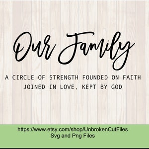Our Family, a circle of strength founded on faith, joined in love, Kept by God, Farmhouse signs