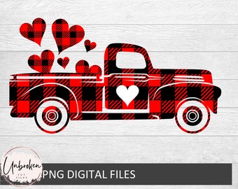 Valentines buffalo plaid Truck Svg, Valentines vintage Truck ,Valentines SVG Print File Svg, CriCut Files svg print file only