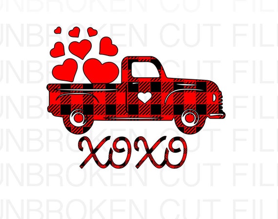 Download Valentines Buffalo Plaid Truck Svg Valentines Vintage Truck Etsy