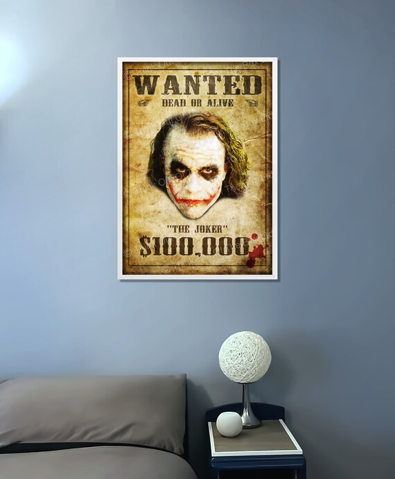 Batman Joker Heath Ledger Wanted Poster Cult Movies Etsy Hong Kong