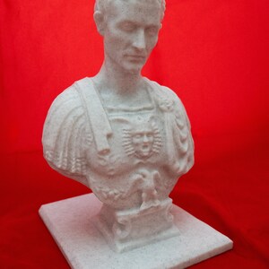 May include: White marble bust of a Roman emperor with a detailed face and a decorative eagle on the chest. The bust is on a white marble base.