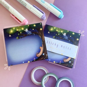 Celestial Cat Sticky Notes, School Supplies, Kawaii memo pad, Note Pad, Planner Sticky Notes, Cute Stationery, To Do List