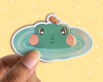 Cute frog sticker, Kawaii froggy sticker, Fun Animal Stickers, Frog Gift, Laptop Decal, Aesthetic Water bottle sticker, Stationery Supplies