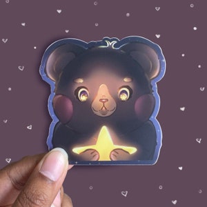 Sticker Ours brun céleste avec étoile, Sticker imperméable, Sticker kawaii pour ordinateur portable, Sticker unique, Papeterie mignonne, Sticker animal mignon