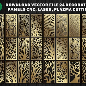 24 natuurlijke ornamenten voor decoratieve scheidingswanden paneelscherm | CNC | dxf-paneel | Lasersnijden bestand Dxf, Svg, Jpg, Cdr, Eps Vector-bestanden.
